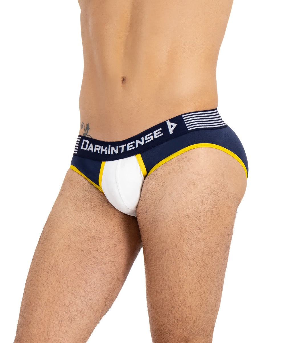 Brief Varsity Azul Marino Y Blanco Con Amarillo