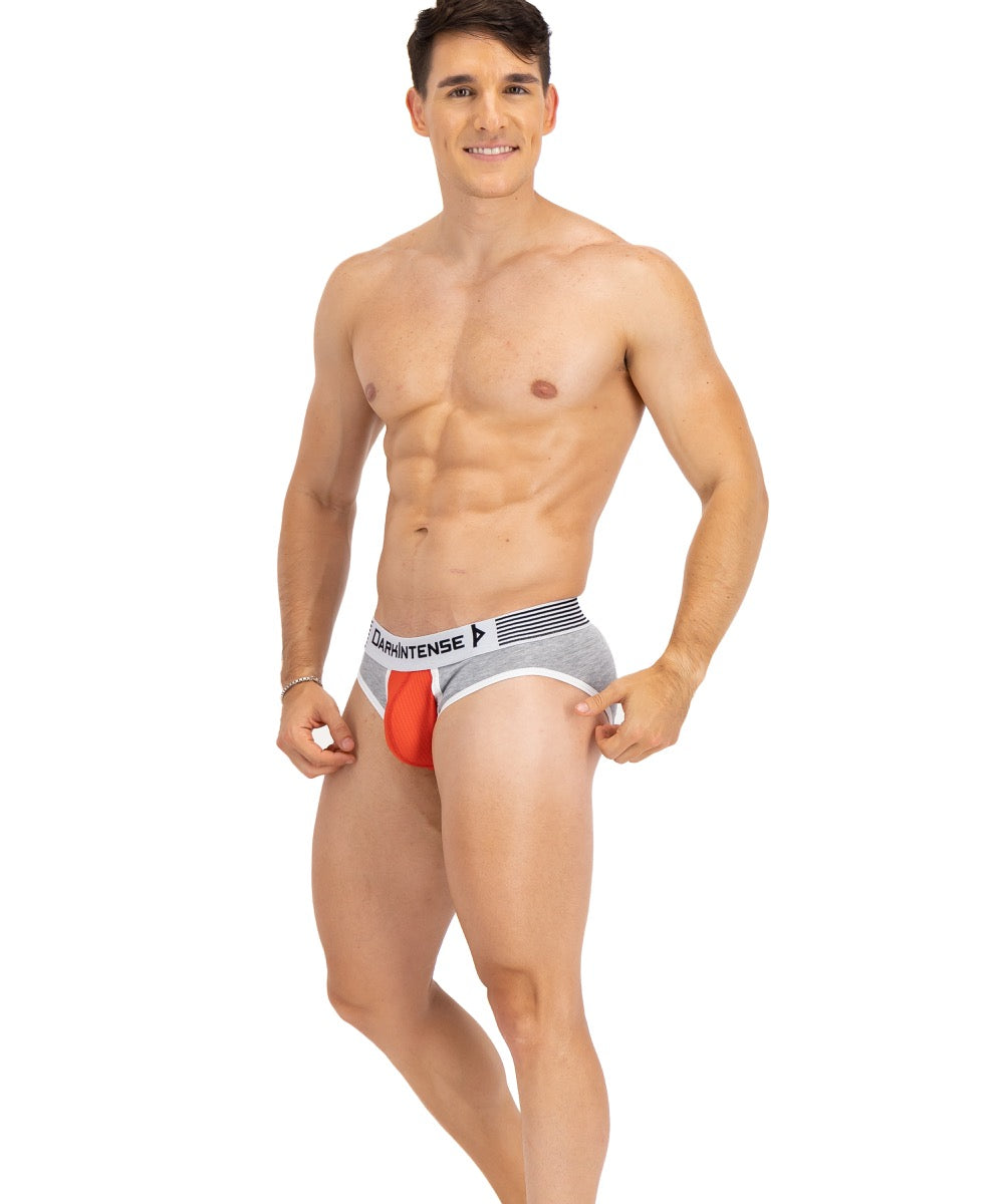 Brief Varsity Gris Jaspe Y Rojo Con Blanco