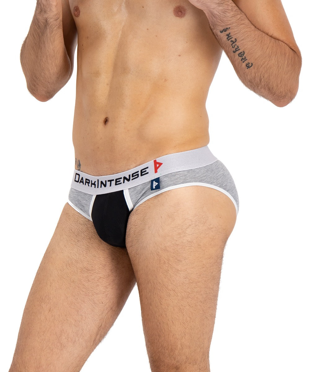 Brief Varsity Gris Jaspe Y Negro Con Blanco