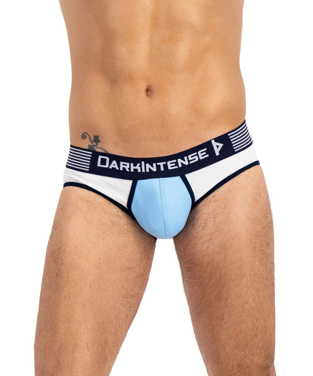 Brief Varsity Blanco Y Celeste Con Azul Marino